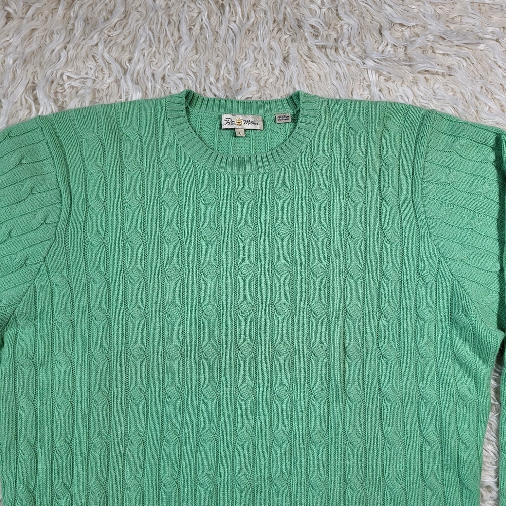 Peter Millar 100% Cashmere Green Cable Knit Sweater Size Large - Picture 2 of 14